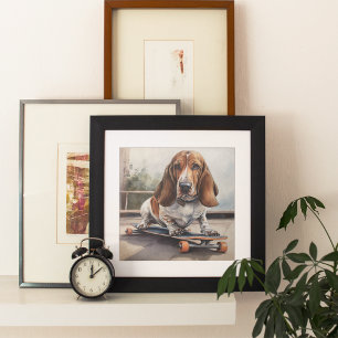 Basset Hound on skateboard Poster