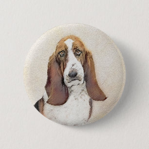 Basset Hound Painting - Cute Original Dog Art 6 Cm Round Badge