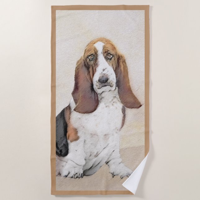 Basset Hound Painting - Cute Original Dog Art Beach Towel (Front)