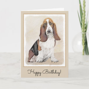 Basset Hound Painting - Cute Original Dog Art Card