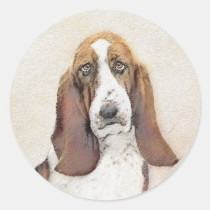 Basset Hound Painting - Cute Original Dog Art Classic Round Sticker