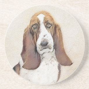 Basset Hound Painting - Cute Original Dog Art Coaster