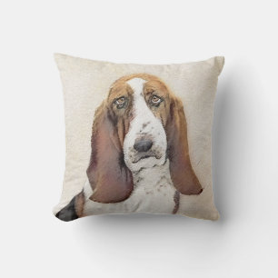 Basset Hound Painting - Cute Original Dog Art Cushion