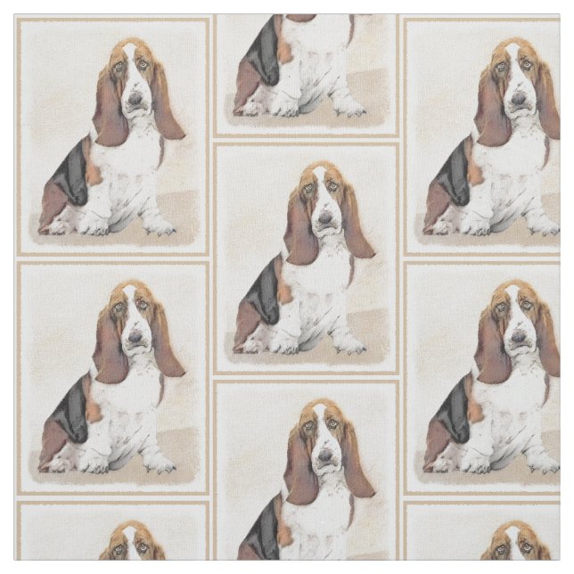 Basset Hound Painting - Cute Original Dog Art Fabric (Swatch)