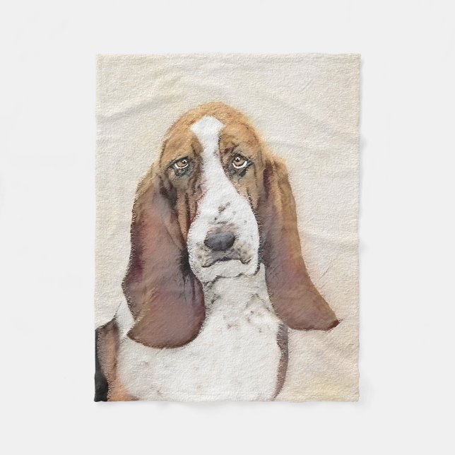 Basset Hound Painting - Cute Original Dog Art Fleece Blanket (Front)