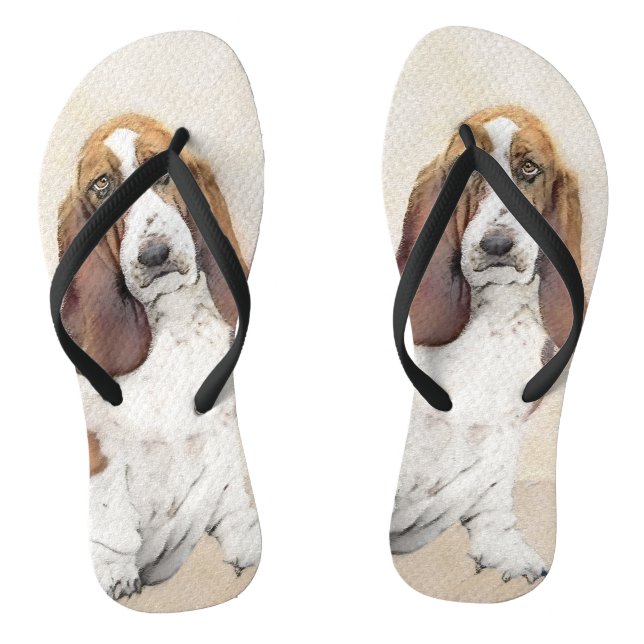 Basset Hound Painting - Cute Original Dog Art Flip Flops (Footbed)