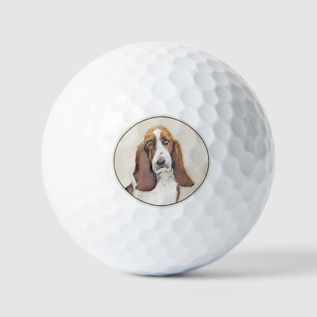 Basset Hound Painting - Cute Original Dog Art Golf Balls (Front)