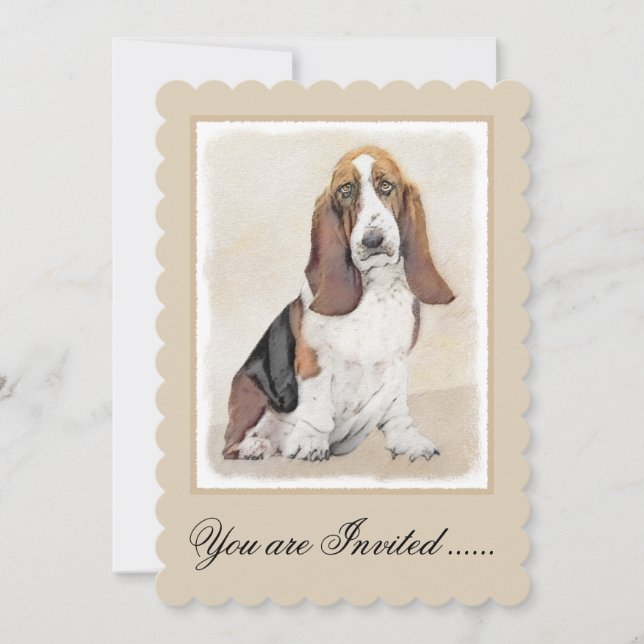 Basset Hound Painting - Cute Original Dog Art Invitation (Front)