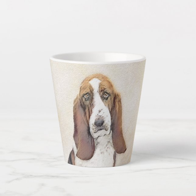 Basset Hound Painting - Cute Original Dog Art Latte Mug (Front)