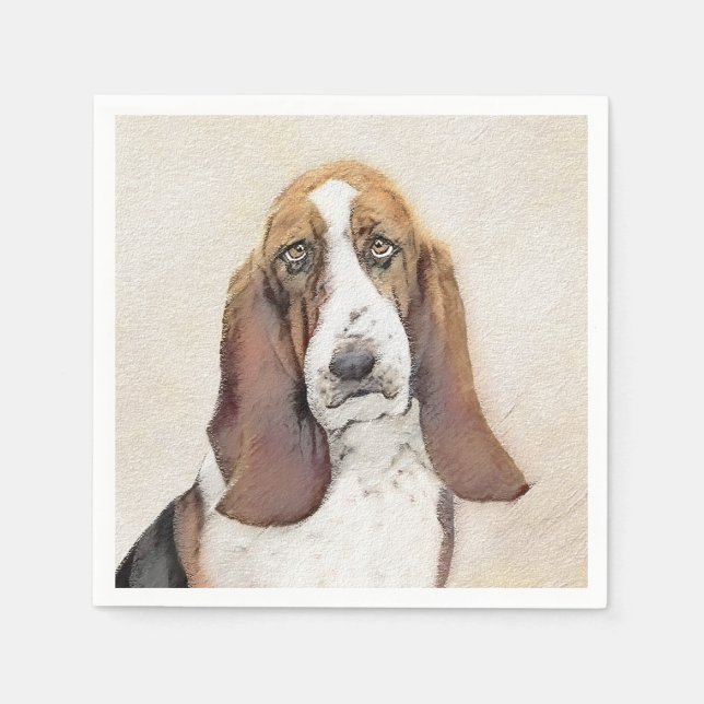 Basset Hound Painting - Cute Original Dog Art Napkin (Front)