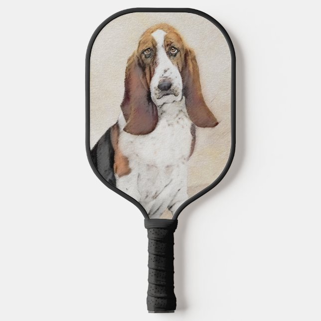 Basset Hound Painting - Cute Original Dog Art Pick Pickleball Paddle (Front)