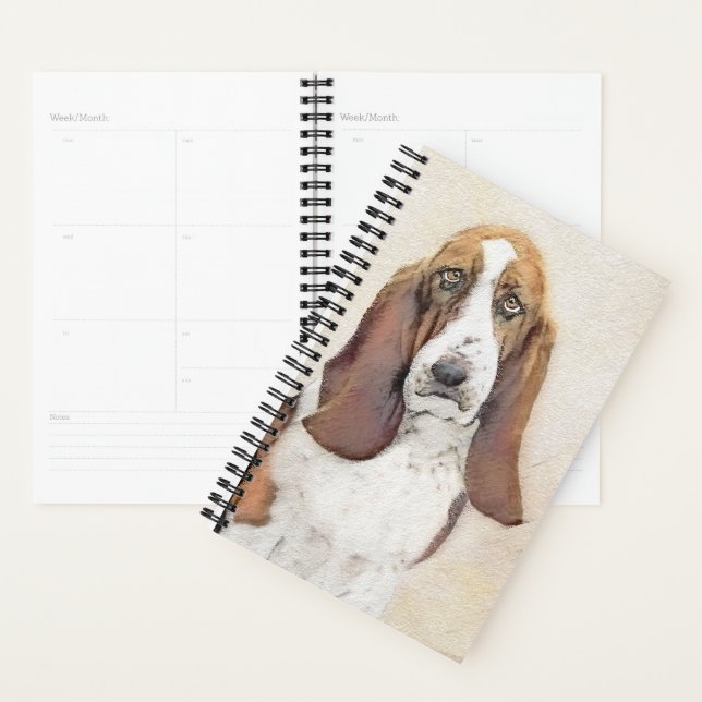 Basset Hound Painting - Cute Original Dog Art Planner (Display)