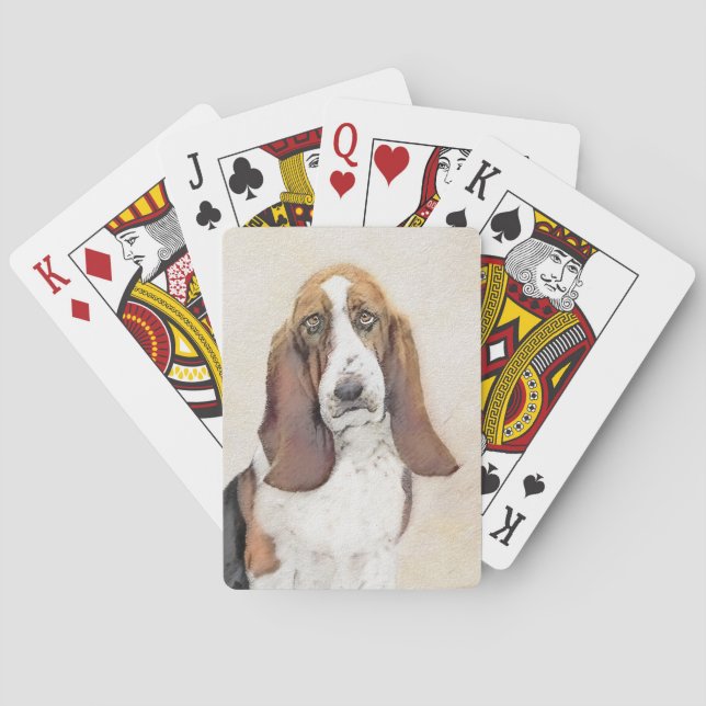 Basset Hound Painting - Cute Original Dog Art Playing Cards (Back)