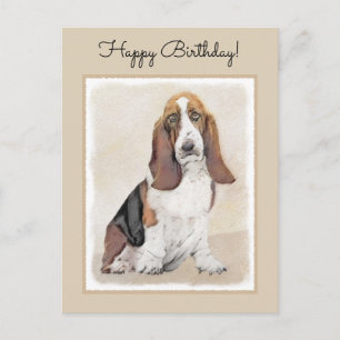 Basset Hound Painting - Cute Original Dog Art Postcard