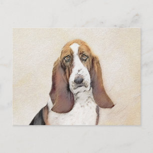 Basset Hound Painting - Cute Original Dog Art Postcard
