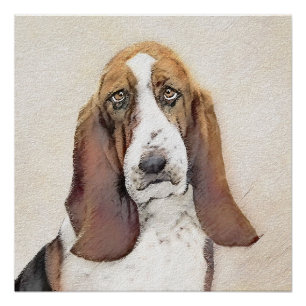 Basset Hound Painting - Cute Original Dog Art Poster