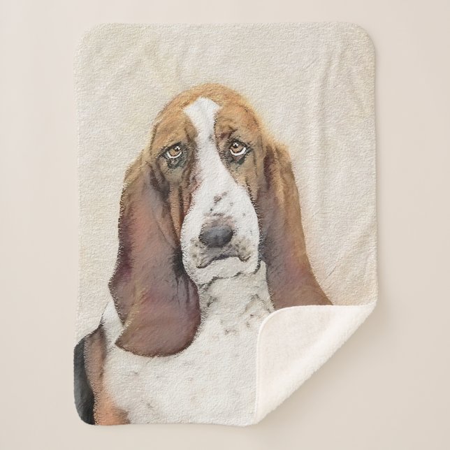 Basset Hound Painting - Cute Original Dog Art Sherpa Blanket (Front)