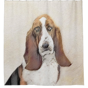Basset Hound Painting - Cute Original Dog Art Shower Curtain