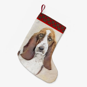 Basset Hound Painting - Cute Original Dog Art Small Christmas Stocking