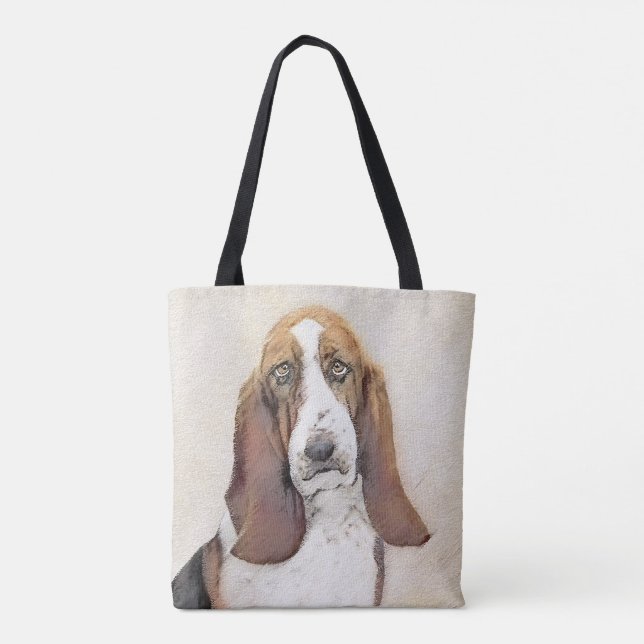 Basset Hound Painting - Cute Original Dog Art Tote Bag (Back)