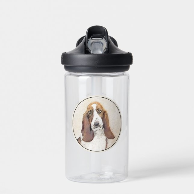 Basset Hound Painting - Cute Original Dog Art Water Bottle (Front)