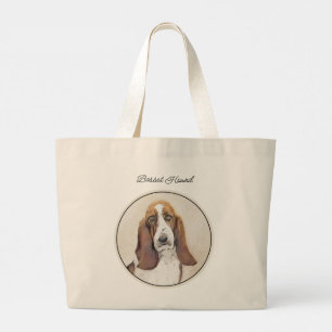 Basset Hound Painting Tri Tri-colour Cute Dog Art Large Tote Bag