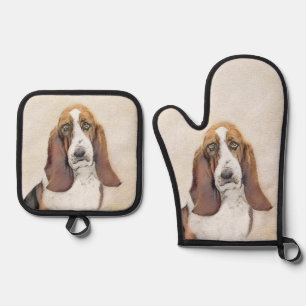 Basset Hound Painting Tri Tri-colour Cute Dog Art Oven Mitt & Pot Holder Set