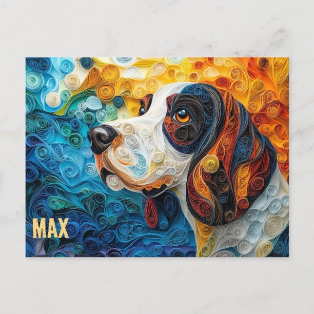 Basset Hound Paper Quilling Art Dog Portrait Postcard (Front)