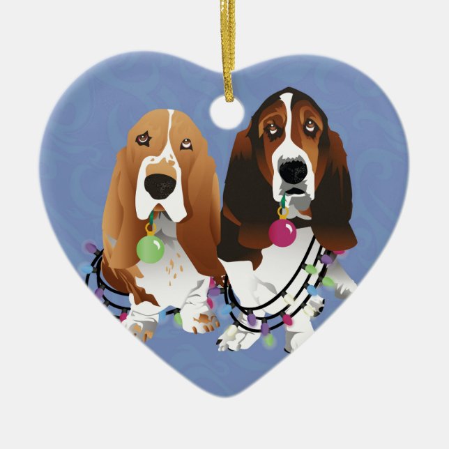 Basset Hound Peace Love Joy Christmas Design Ceramic Tree Decoration (Front)