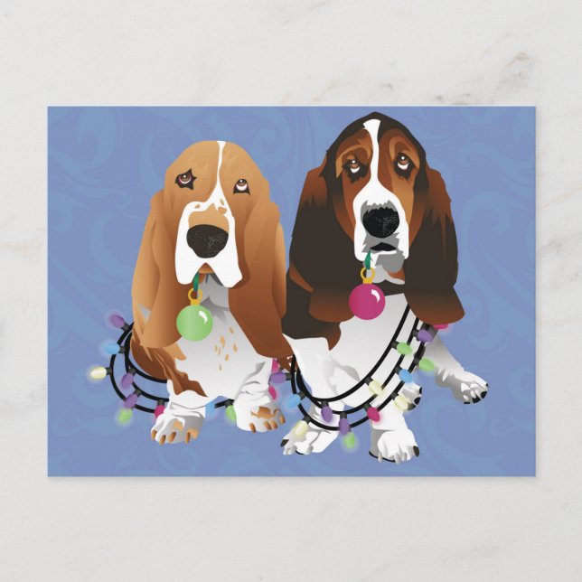 Basset Hound Peace Love Joy Christmas Design Holiday Postcard (Front)