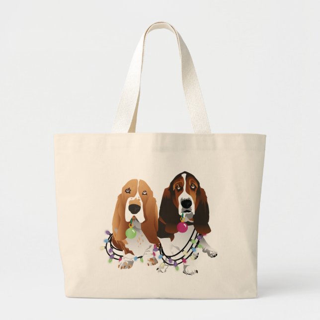 Basset Hound Peace Love Joy Christmas Design Large Tote Bag (Front)