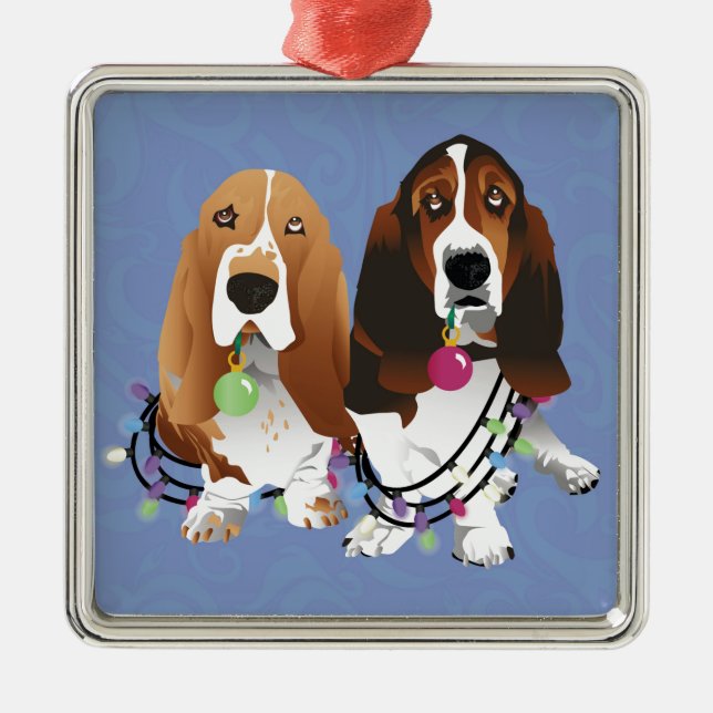 Basset Hound Peace Love Joy Christmas Design Metal Tree Decoration (Front)