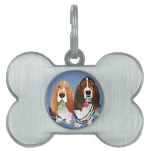 Basset Hound Peace Love Joy Christmas Design Pet Tag