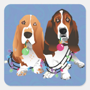 Basset Hound Peace Love Joy Christmas Design Square Sticker