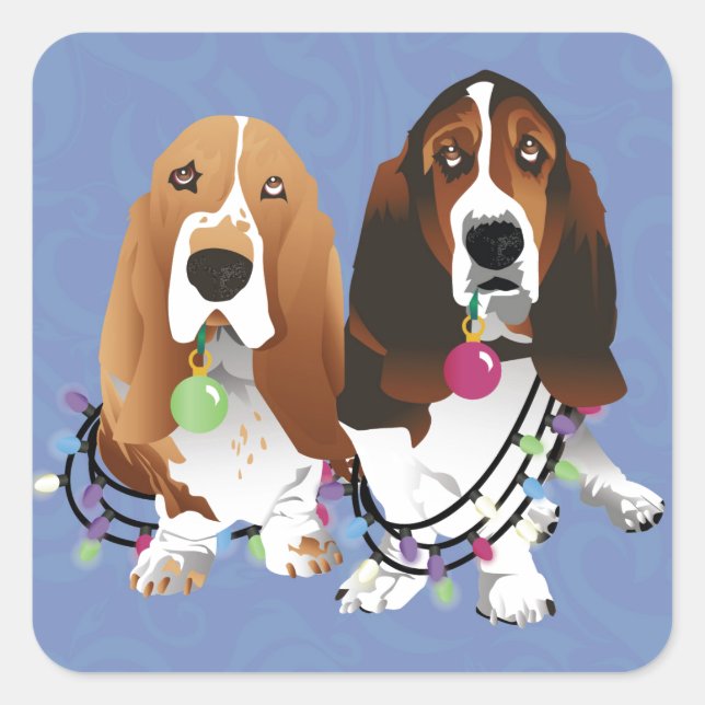 Basset Hound Peace Love Joy Christmas Design Square Sticker (Front)