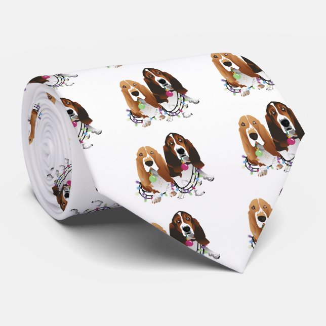 Basset Hound Peace Love Joy Christmas Design Tie (Rolled)