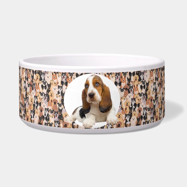 Basset Hound Personalise Photo & Name Dog  Bowl (Front)