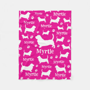 Basset Hound Personalised Dog Blanket Girlie Pink