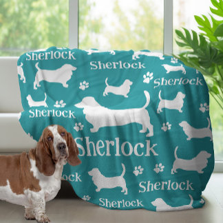 Basset Hound Personalised Dog Blanket Teal Blue