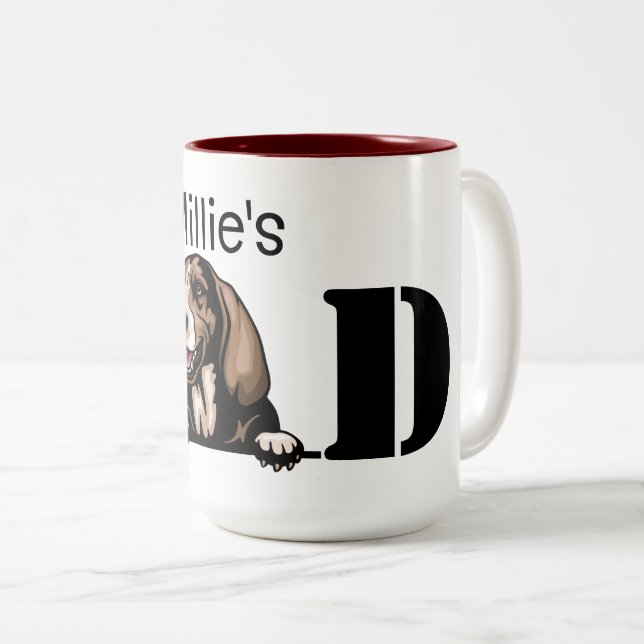 Basset Hound Personalised Peeking Dad  Two-Tone Coffee Mug (Front Right)