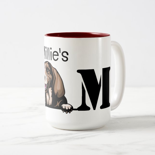 Basset Hound Personalised Peeking Mum Two-Tone Coffee Mug (Front Right)