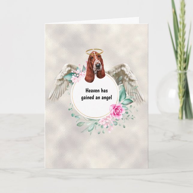 Basset hound pet memorial angel wings poem card (Front)