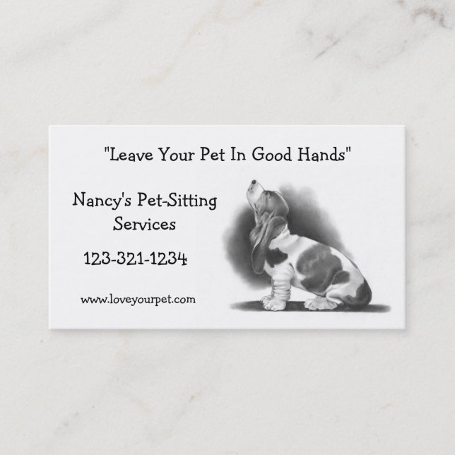 BASSET HOUND: PET SITTING BUSINESS CARD: PENCIL BUSINESS CARD (Front)