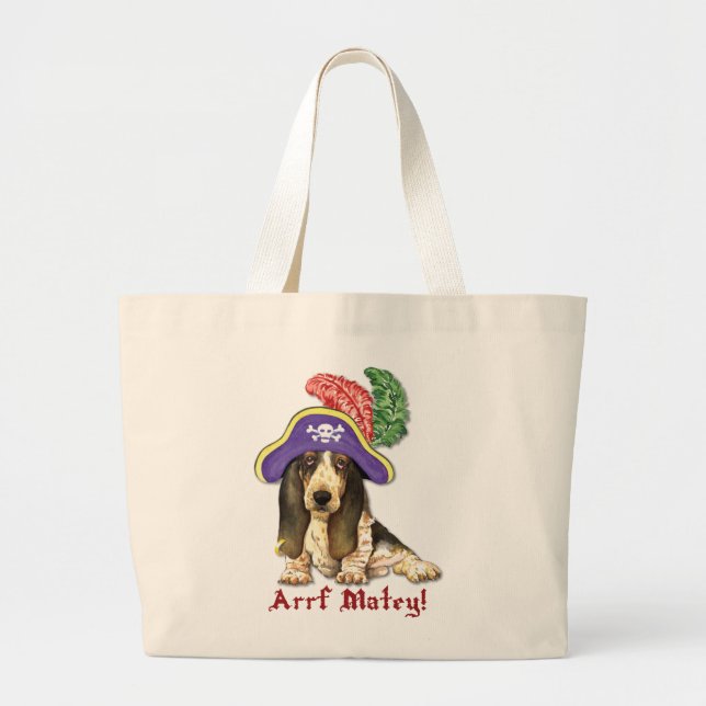 Basset Hound Pirate Large Tote Bag (Front)