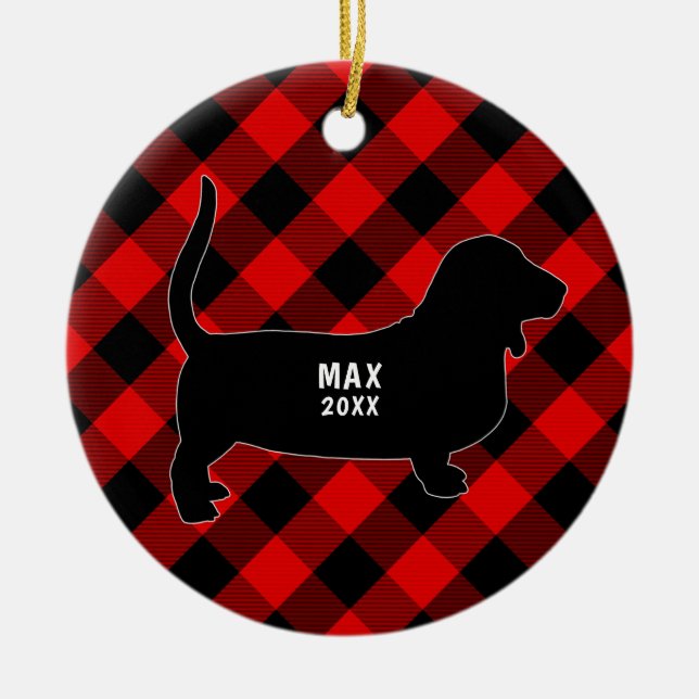 Basset Hound Plaid Christmas Ornament (Front)