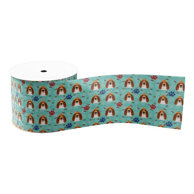 Basset Hound Portrait Grosgrain Ribbon (Spool)