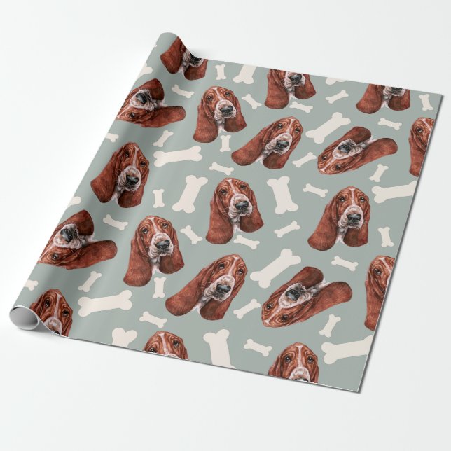 Basset Hound Print Wrapping Paper (Unrolled)