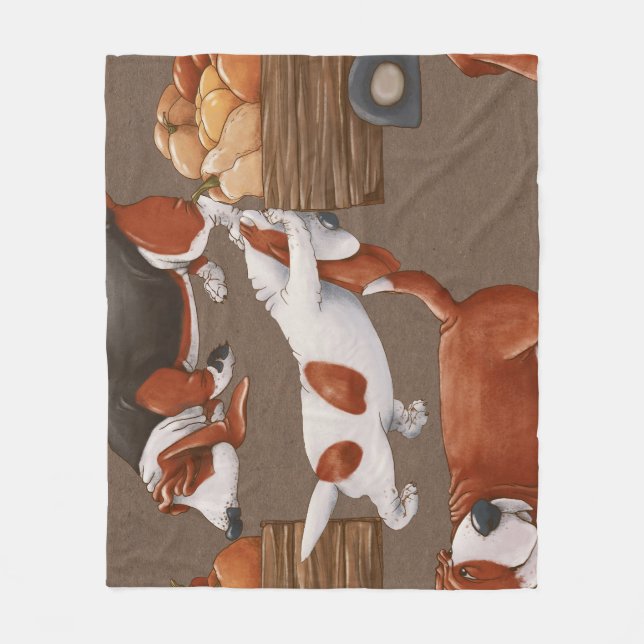 Basset Hound Pumpkin Harvest Pattern Fleece Blanket (Front)