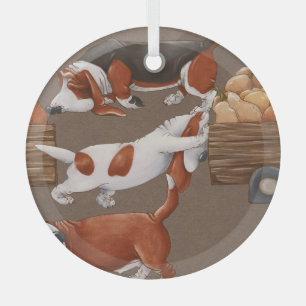 Basset Hound Pumpkin Harvest Pattern Glass Tree Decoration