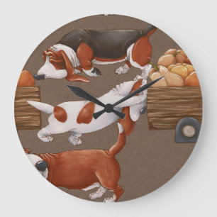 Basset Hound Pumpkin Harvest Pattern Large Clock